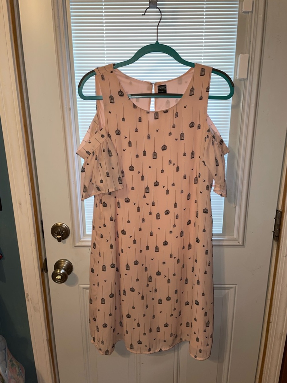 City Streets Blush Pink Shift Dress with Black Birdcage Print